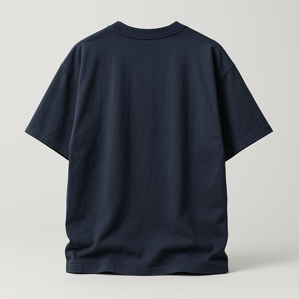 Erkek Double Oversize Özel Baskı Tişört — Lacivert arka mockup