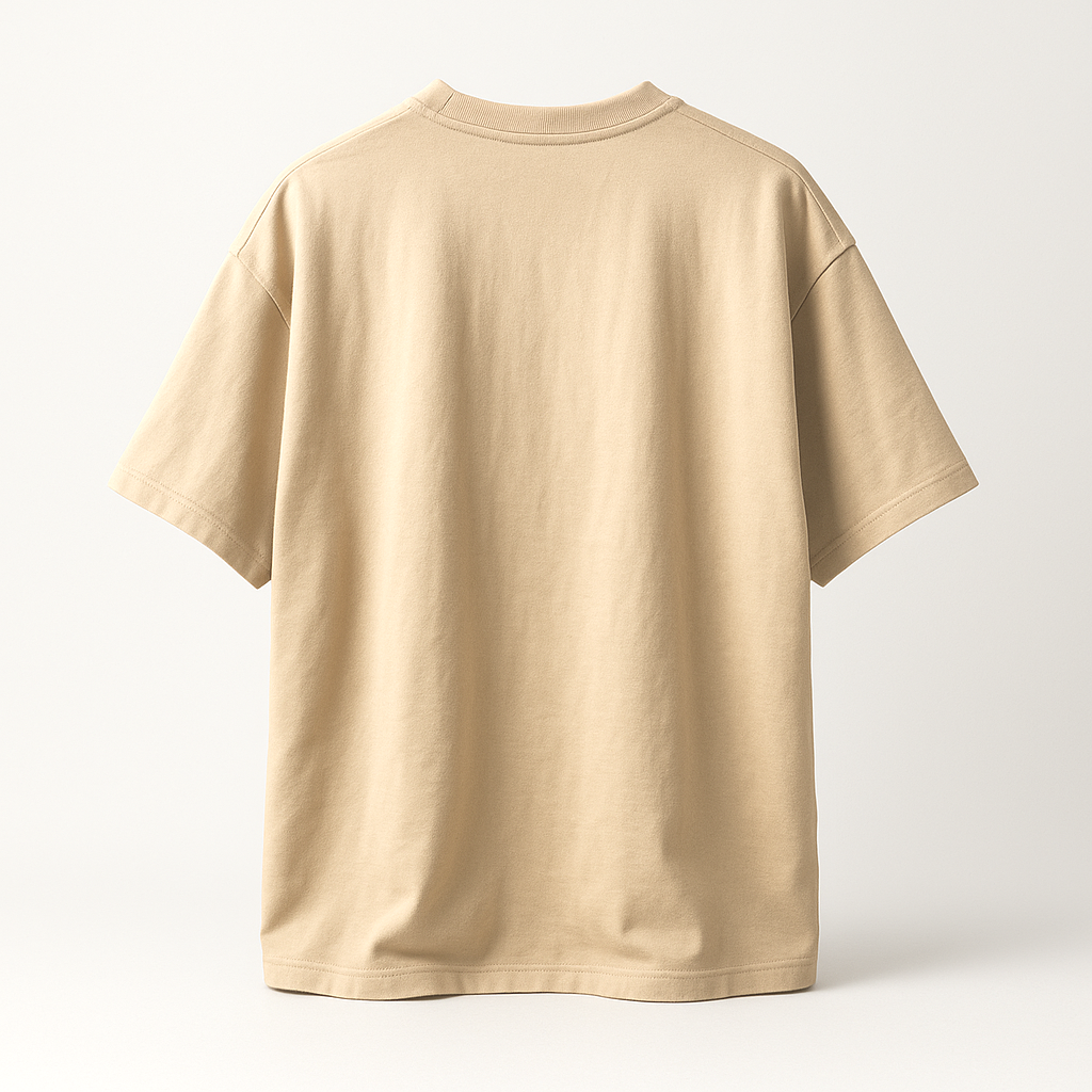 Erkek Double Oversize Özel Baskı Tişört — Bej arka mockup