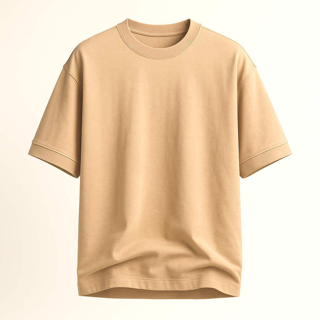 Erkek Double Oversize Özel Baskı Tişört - Bej