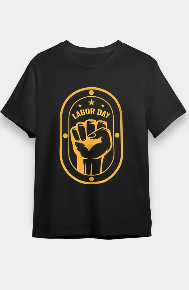 1 Mayıs Emekçilerimiz İçin Tişört Özel Tasarım LABOR DAY Baskılı T-shirt - Siyah