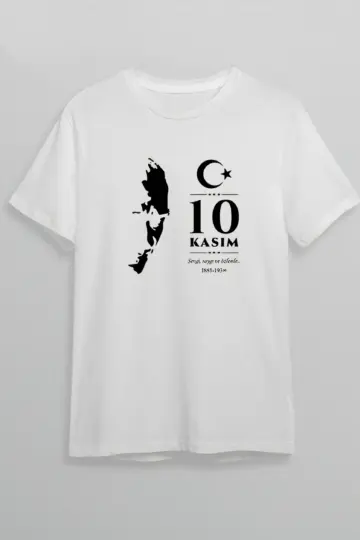 10 Kasım Atatürk Baskılı T-shirt - Beyaz