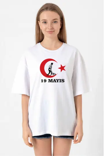 19 Mayıs Baskılı T-shirt - Beyaz