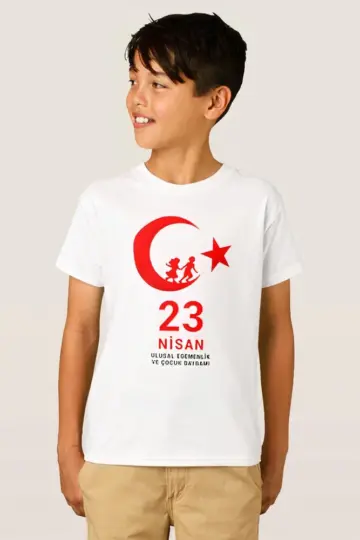 23 Nisan Çocuk Bayramı Baskılı Özel T-shirt - Beyaz