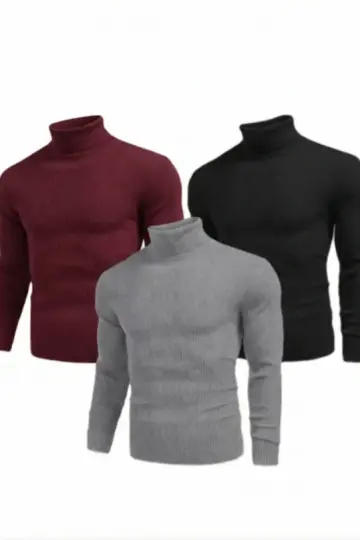 Kaşkorse Boğazlı Likralı Fitilli Slim Fit Body 3'lü Set Siyah-Bordo-Gri