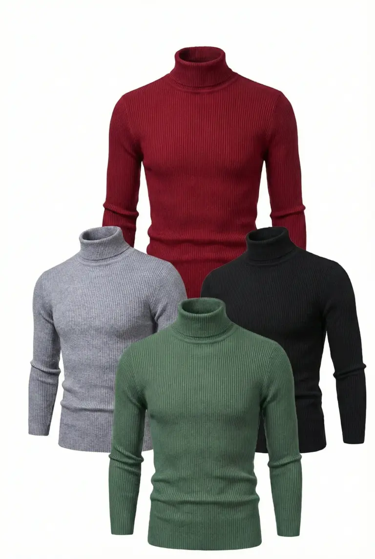 Kaşkorse Boğazlı Likralı Fitilli Slim Fit Body 4'lü Set Siyah-Bordo-Gri-Haki