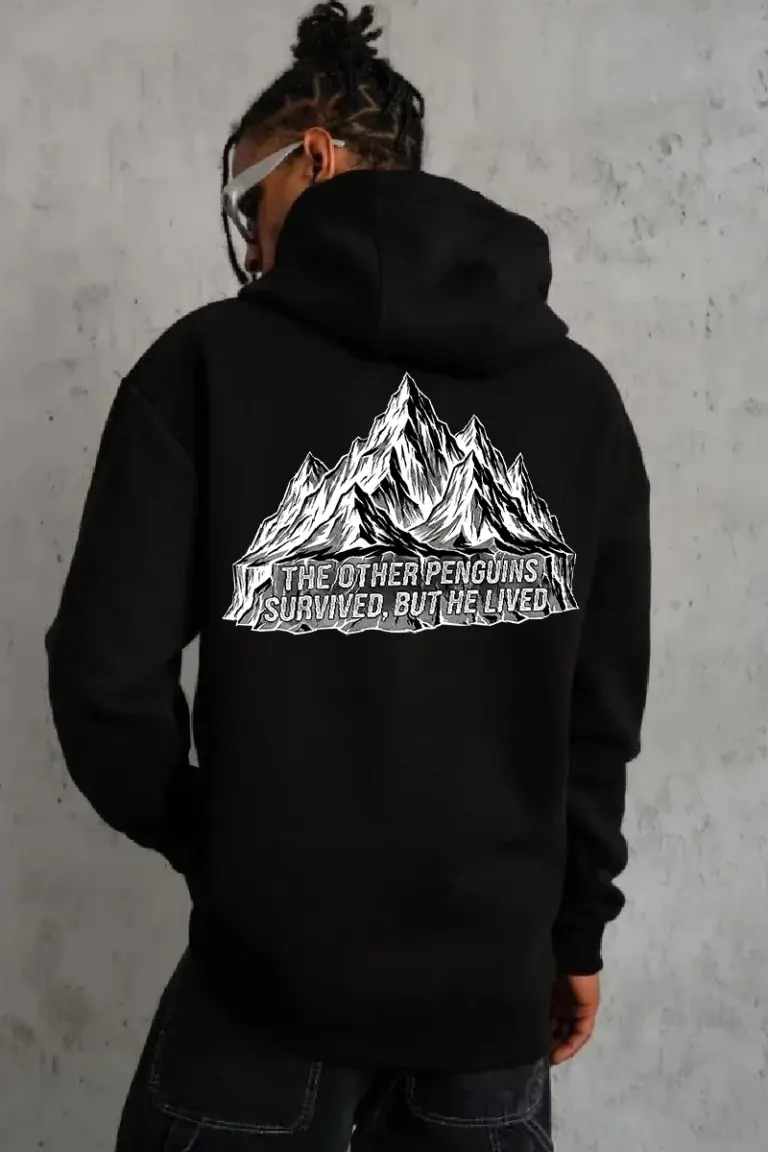 Nihilist Penguen Baskılı 3 İplik Pamuklu Kapüşonlu Sweatshirt Hoodie Siyah