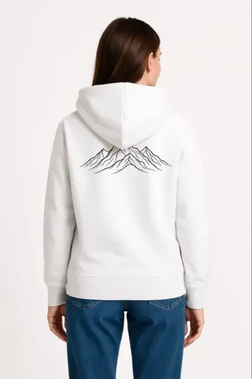 3 İplik Pamuklu Kapüşonlu Hoodie Sweatshirt Nihilist Penguen Baskılı - Beyaz