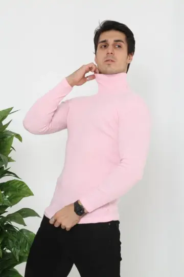 Fitilli Kaşkorse Kumaş Boğazlı Full Likralı Slimfit Body - Toz Pembe