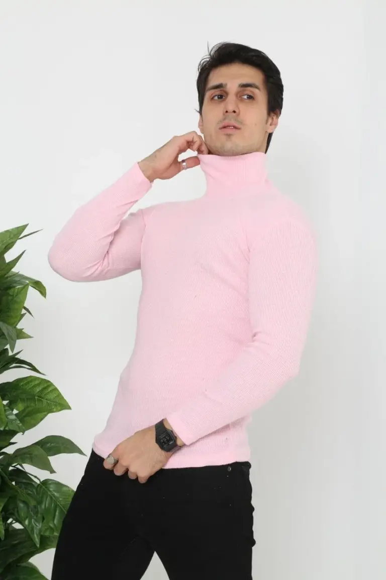 Fitilli Kaşkorse Kumaş Boğazlı Full Likralı Slimfit Body - Toz Pembe