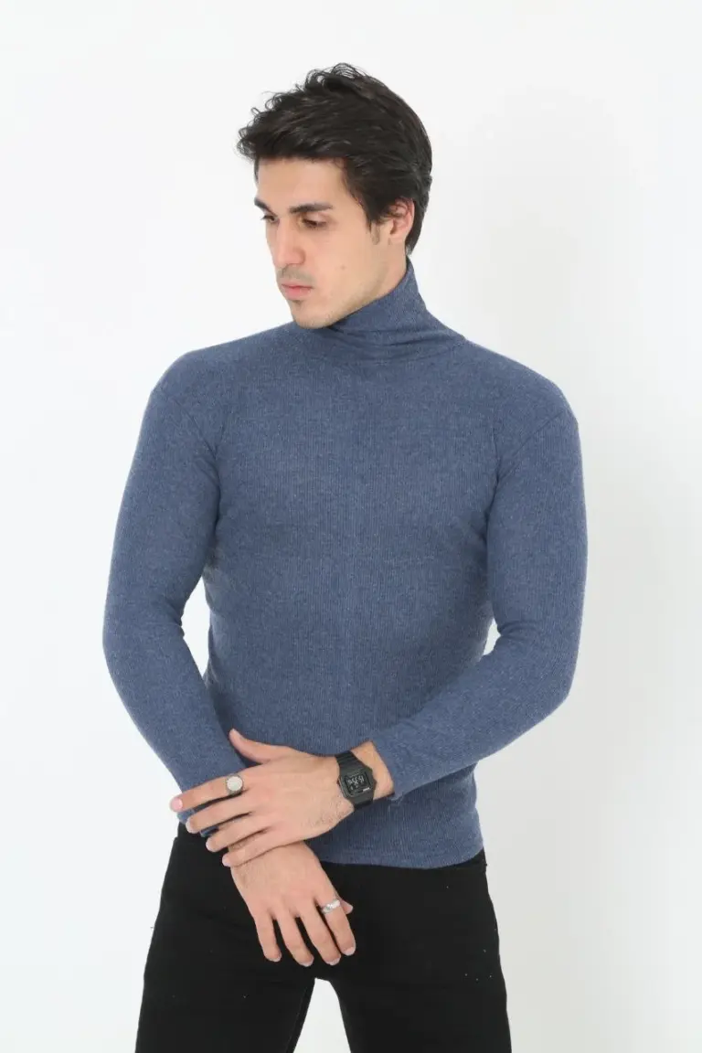 Fitilli Kaşkorse Kumaş Boğazlı Full Likralı Slimfit Body - İndigo