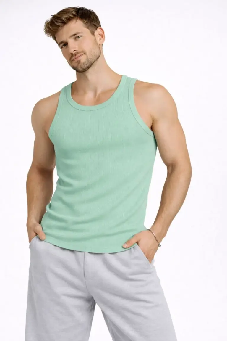 Fitilli Atlet Sıfır Yaka Slim Fit Arka Baskılı Spor Atlet - Mint Yeşili