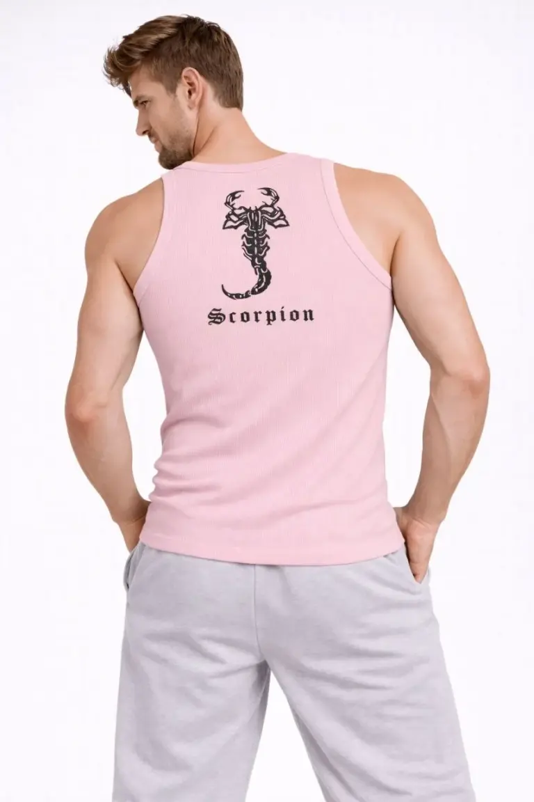 Fitilli Atlet Sıfır Yaka Slim Fit Arka Baskılı Spor Atlet - Pembe