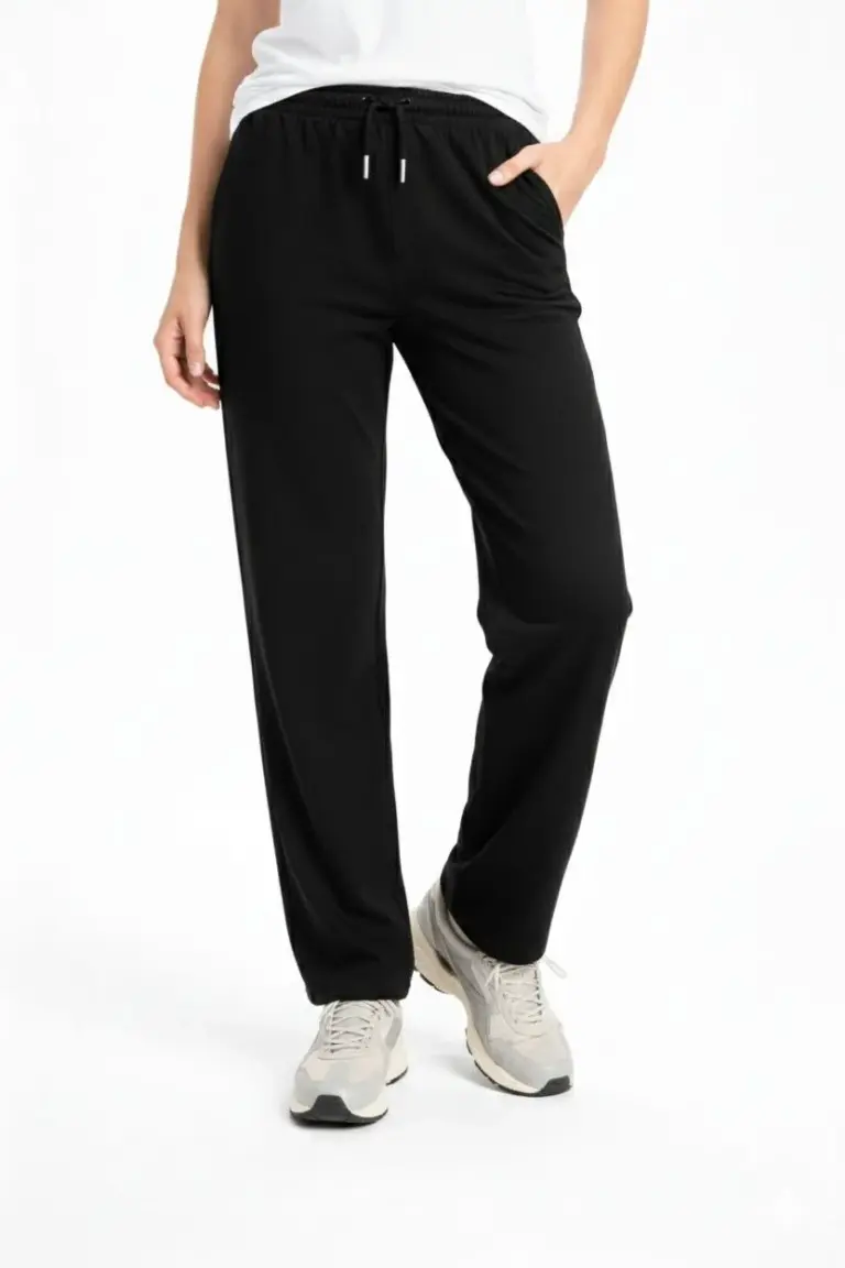 Düz Paça Beli Lastikli Eşofman Altı Pantolon - Siyah