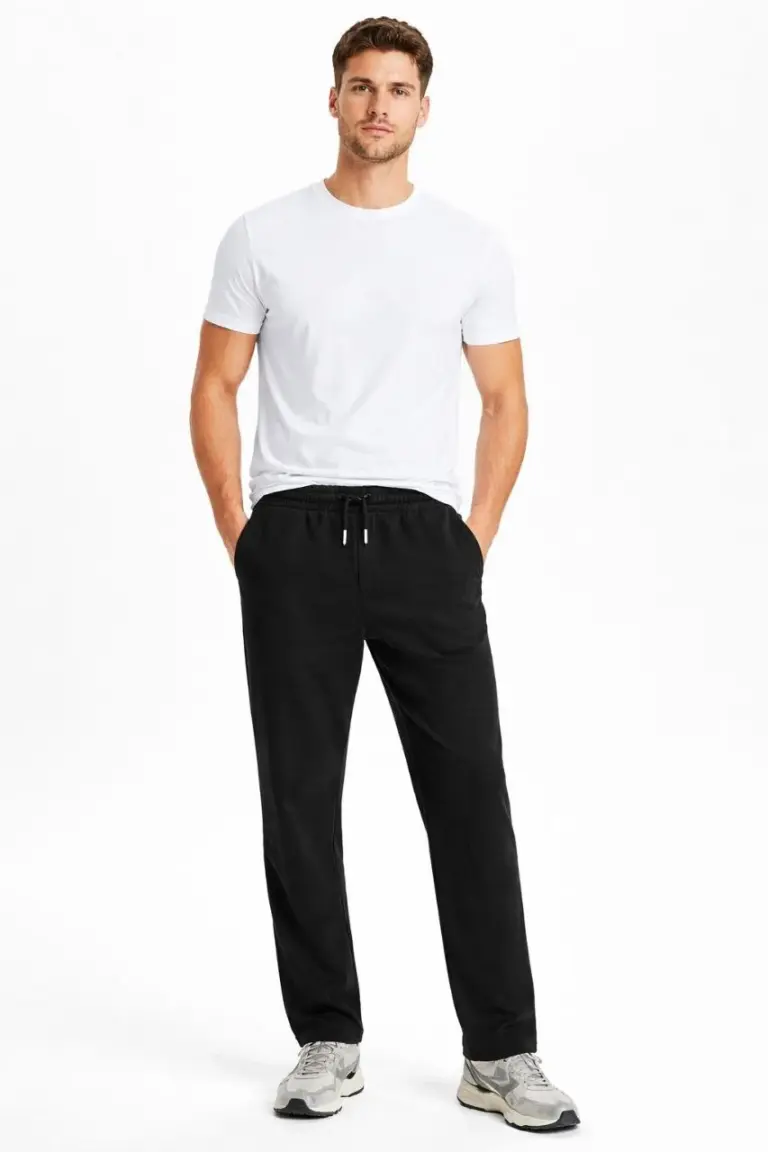 Düz Paça Beli Lastikli Eşofman Altı Pantolon - Siyah