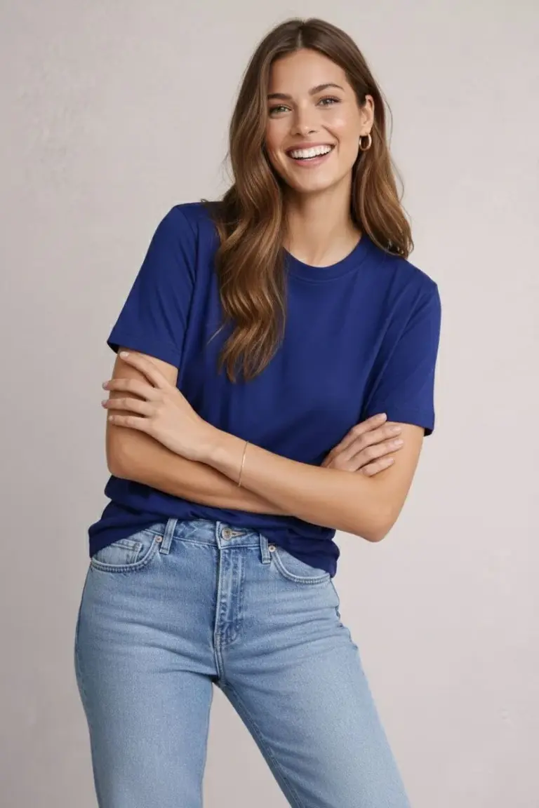 Tişört Osy Modal yumuşak dokulu Kumaş Bisiklet Yaka T-shirt - Lacivert