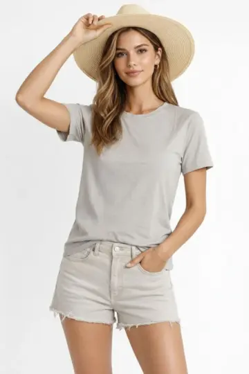 Tişört Osy Modal yumuşak dokulu Kumaş Bisiklet Yaka T-shirt - Gri