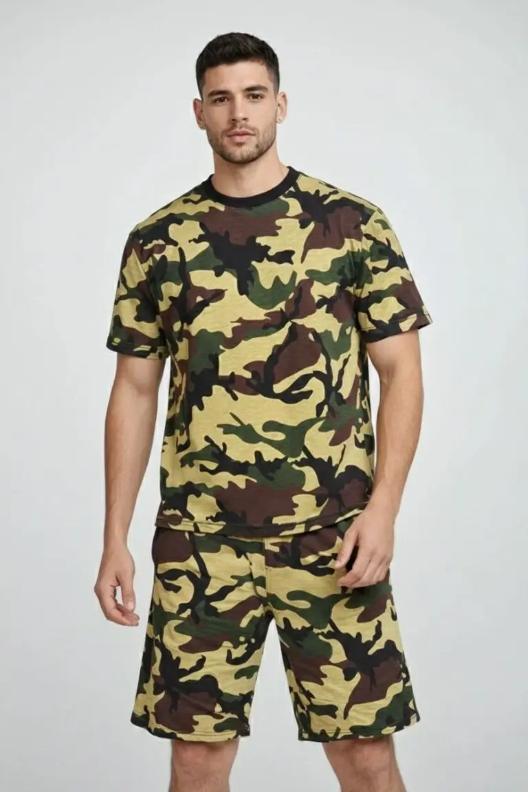 Kamuflaj Desenli Tişört Şort Takım Regular Fit Spor 2’li - Kamuflaj