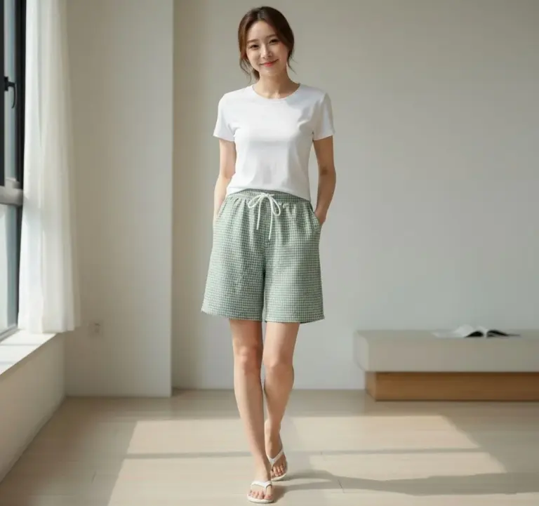 Pötikareli Şort Beli Lastikli Bağcıklı Cepli Kesim Şort - Mint Yeşili