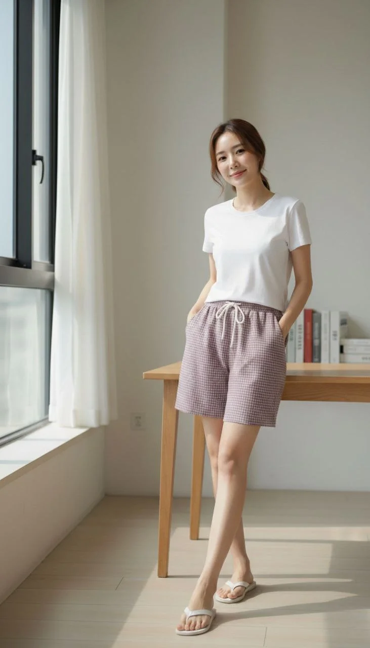 Pötikareli Şort Beli Lastikli Bağcıklı Cepli Kesim Şort - Gül Kurusu