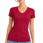 T-Shirt V Yaka Slim Fit Likralı Tişört Yazlık Basic Body - Bordo