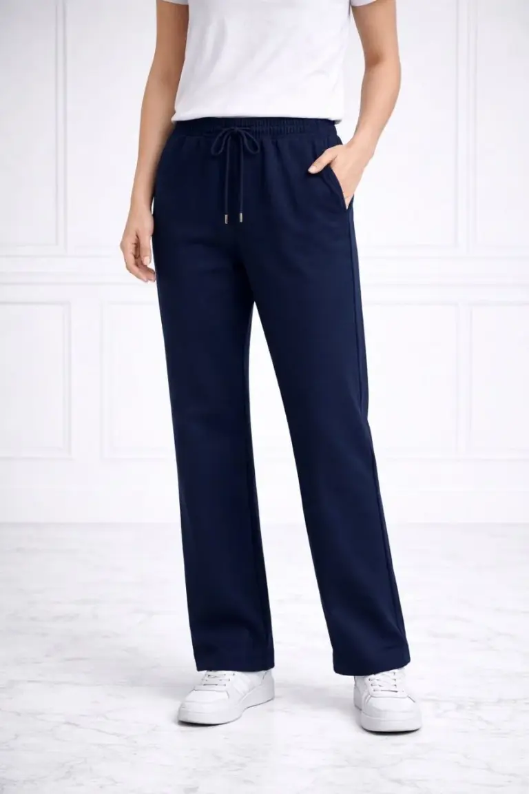 Düz Paça Beli Lastikli Eşofman Altı Pantolon - Lacivert