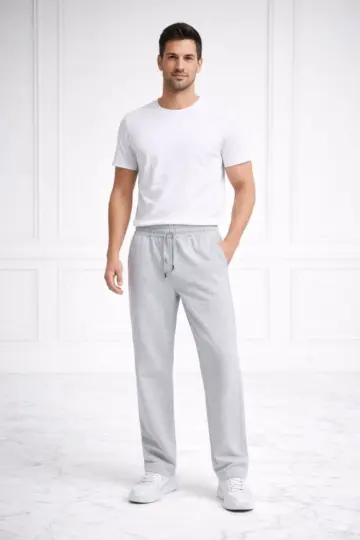Düz Paça Beli Lastikli Eşofman Alt Pantolon - Gri