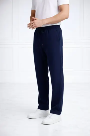 Düz Paça Beli Lastikli Eşofman Altı Pantolon - Lacivert