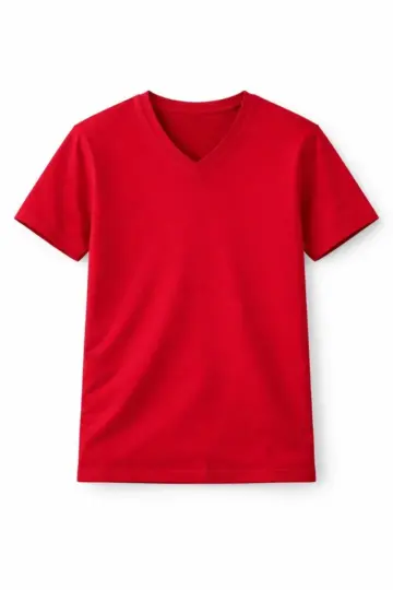 Genç Kız Çocuk V Yaka Tişört Model - Kırmızı