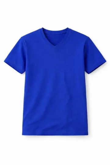 Genç Kız Çocuk V Yaka Tişört Model - Saks Mavisi