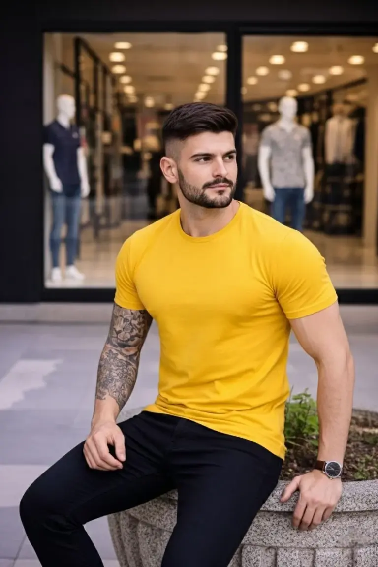 Body Tişört Bisiklet Yaka Slim Fit Likralı T-Shirt - Sarı