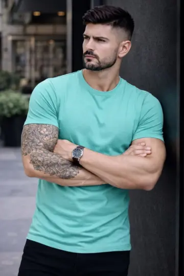 Body Tişört Bisiklet Yaka Slim Fit Likralı T-Shirt - Turkuvaz