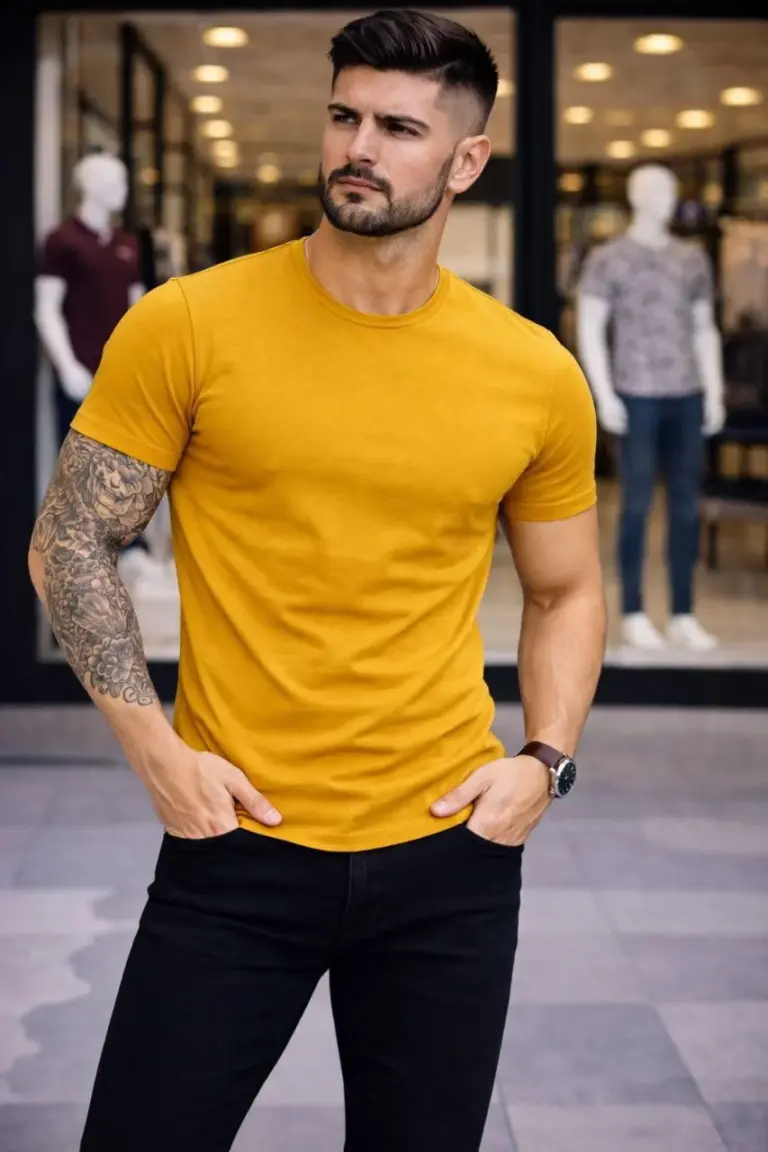 Body Tişört Bisiklet Yaka Slim Fit Likralı T-Shirt - Limon