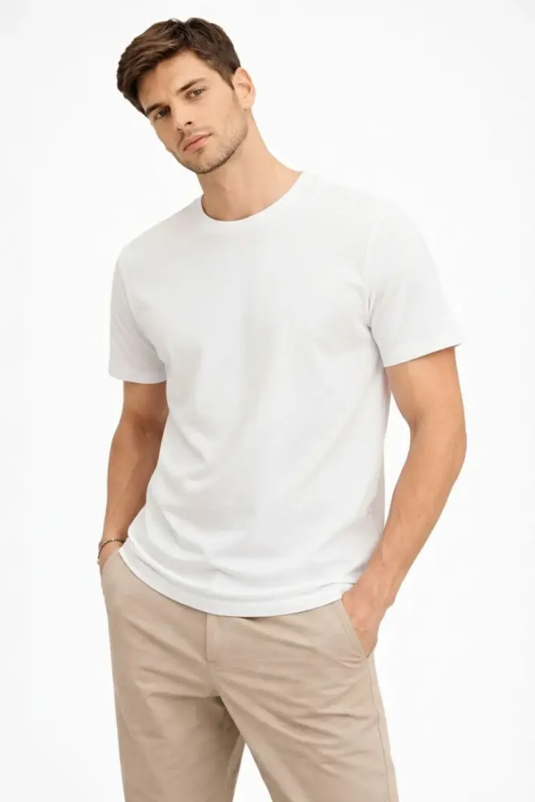 Bisiklet Yaka Yazlık Kısa kol Düz Tişört Regular Kalıp T-shirt - Beyaz