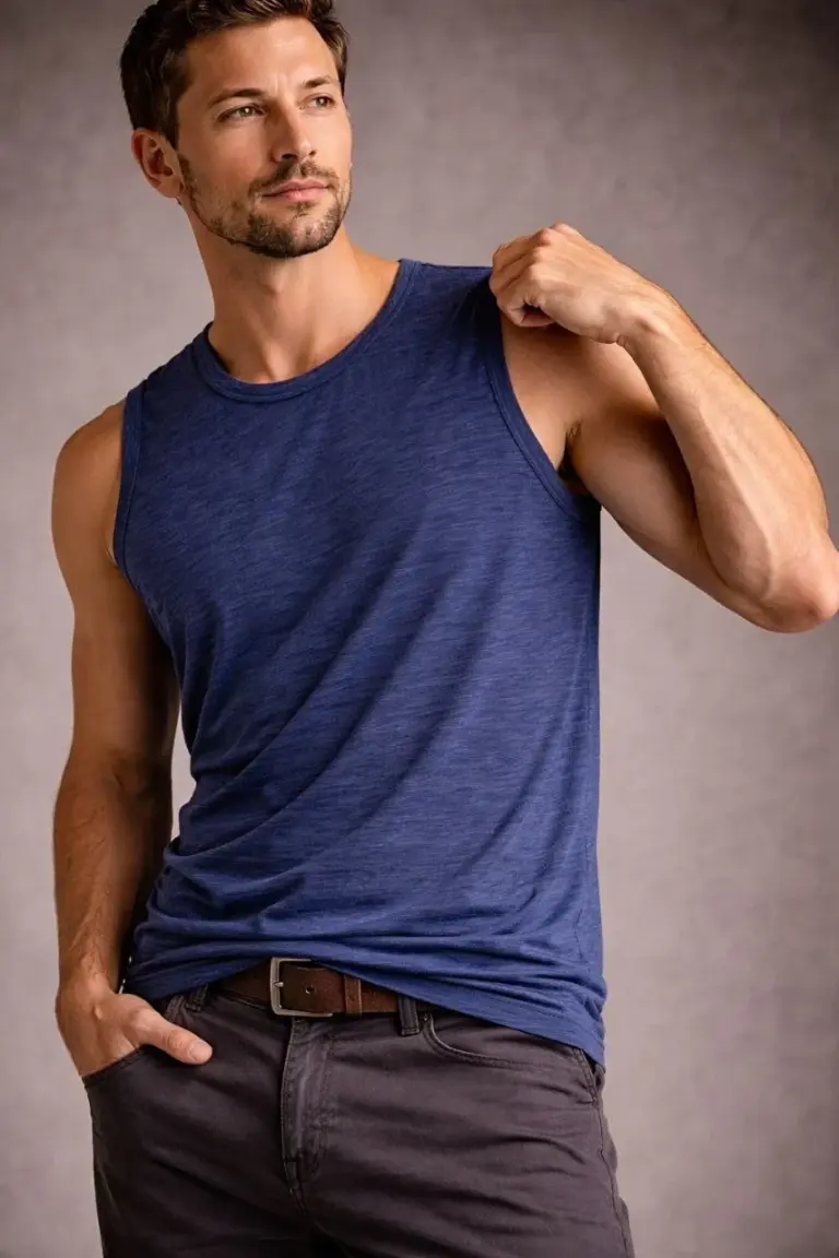 Flamlı Kumaş Kolsuz Atlet Günlük Fitness Spor T-Shirt - İndigo