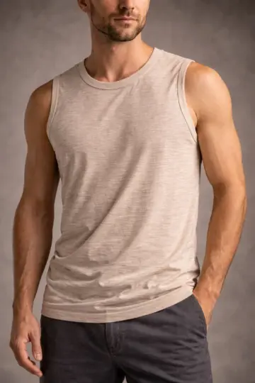 Flamlı Kumaş Kolsuz Atlet Günlük Fitness Spor T-Shirt - Taş