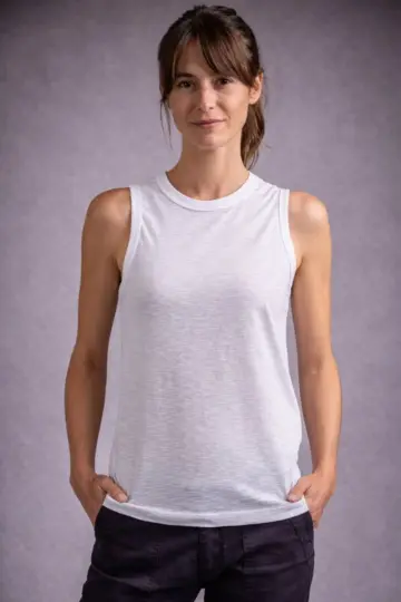 Flamlı Kumaş Kolsuz Atlet Günlük Fitness Spor T-Shirt - Beyaz