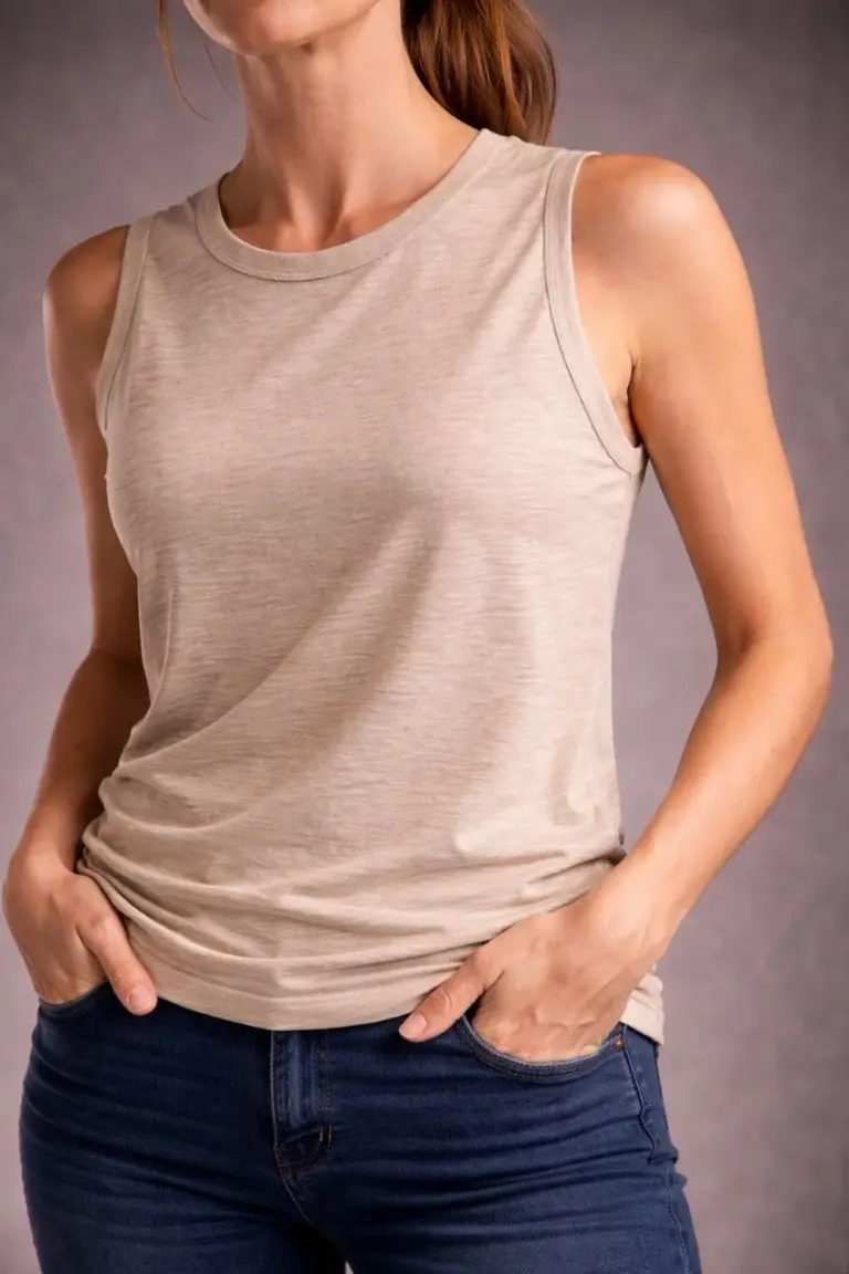 Flamlı Kumaş Kolsuz Atlet Günlük Fitness Spor T-Shirt - Taş