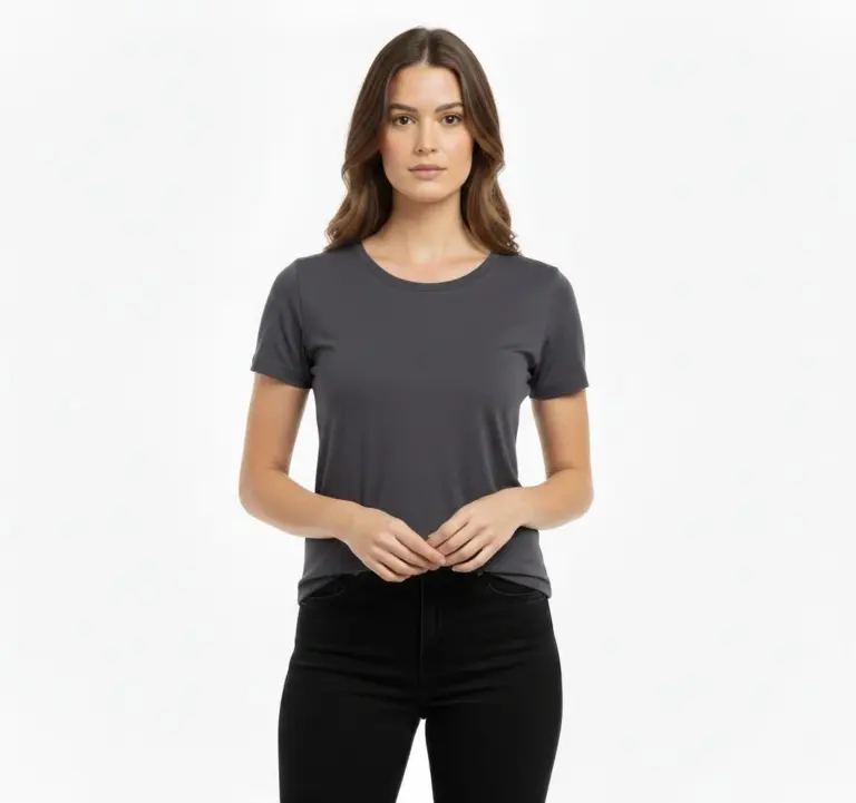 T-Shirt Bisiklet Yaka Slim Fit Likralı Tişört Yazlık Basic Body - Füme