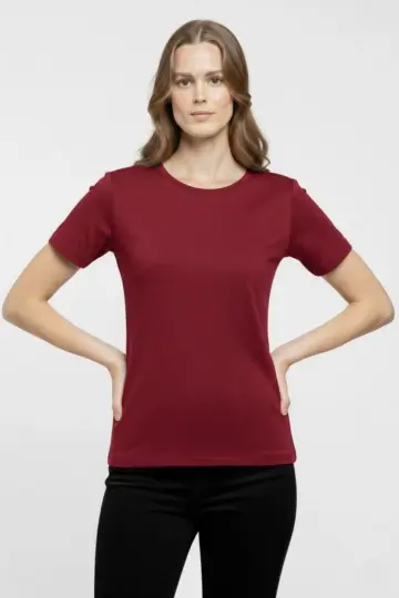T-Shirt Bisiklet Yaka Slim Fit Likralı Tişört Yazlık Basic Body - Bordo