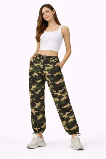 Paraşüt Kumaş Bel ve Paça Ayarlanabilir Lastikli Pantolon - Kamuflaj