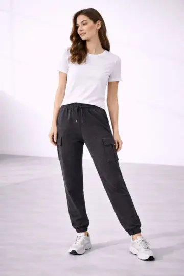 Jogger Eşofman Altı Kargo Cepli Lastikli Paça Spor Pantolon - Füme