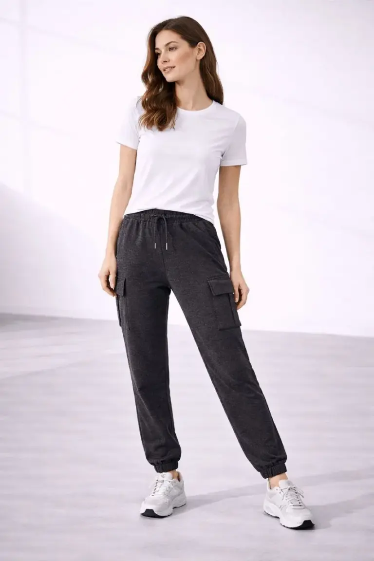 Jogger Eşofman Altı Kargo Cepli Lastikli Paça Spor Pantolon - Füme