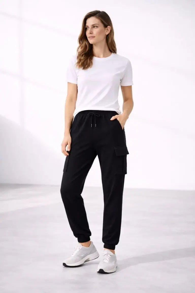 Jogger Eşofman Altı Kargo Cepli Lastikli Paça Spor Pantolon - Siyah