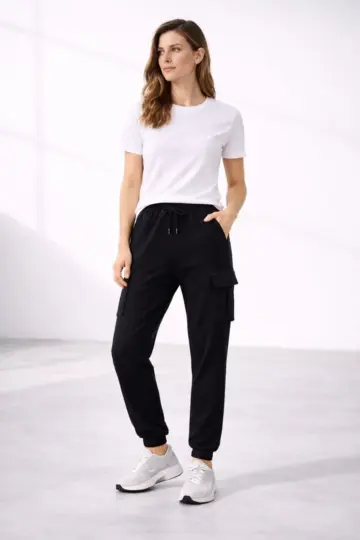 Jogger Eşofman Altı Kargo Cepli Lastikli Paça Spor Pantolon - Siyah