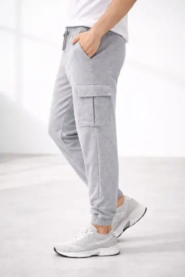 Jogger Eşofman Altı Kargo Cepli Lastikli Paça Spor Pantolon - Gri