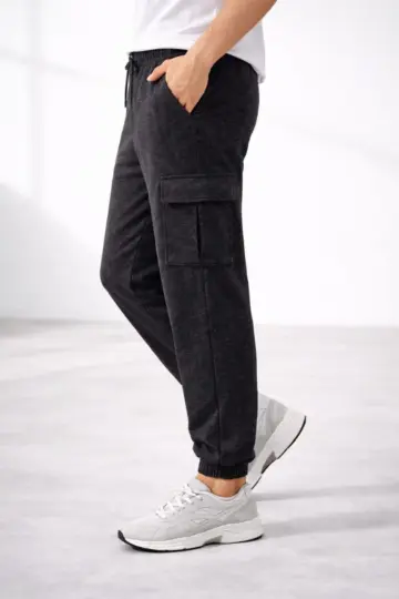 Jogger Eşofman Altı Kargo Cepli Lastikli Paça Spor Pantolon - Füme