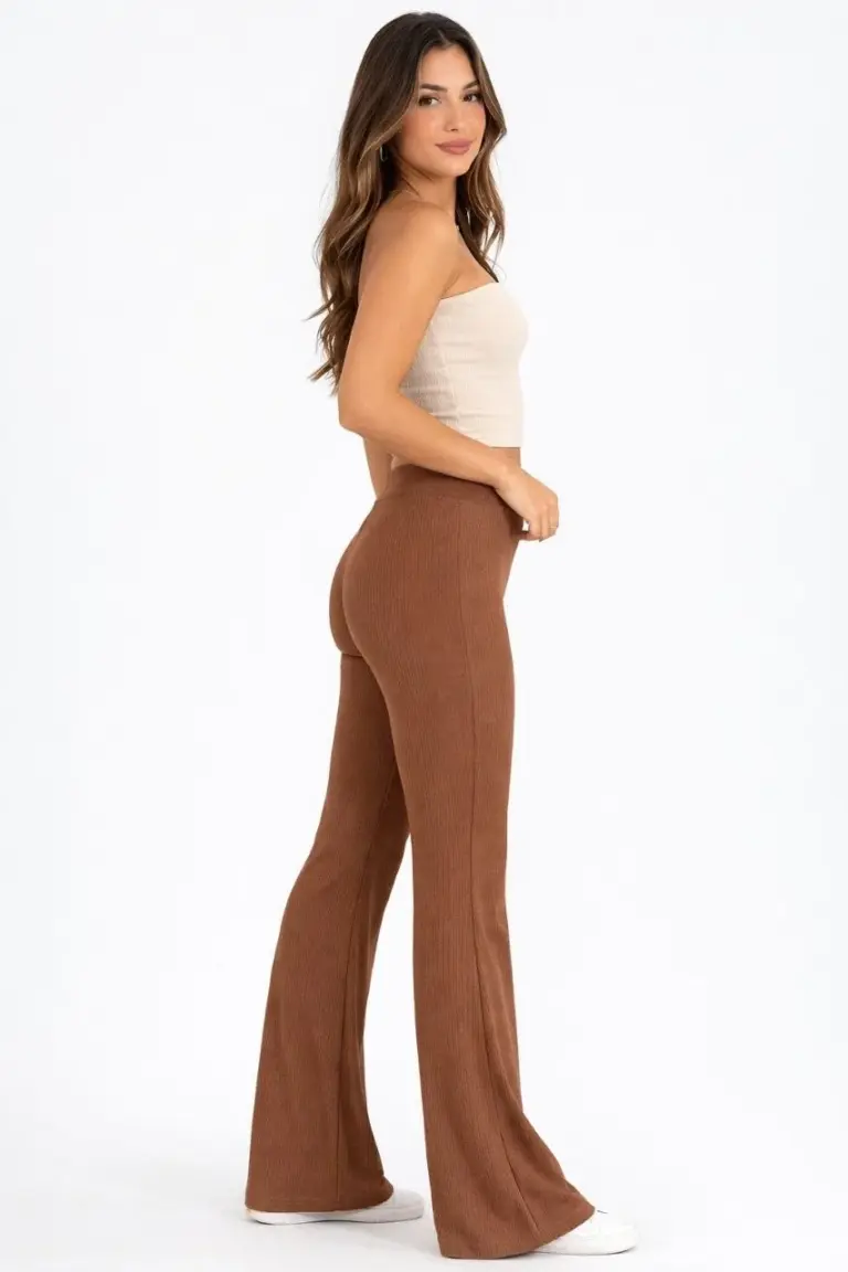 Fitilli Kaşkorse İspanyol Paça Tayt Yüksek Bel Esnek Pantolon - Kahverengi