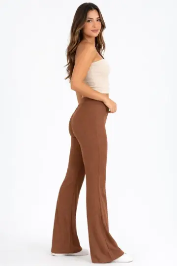 Fitilli Kaşkorse İspanyol Paça Tayt Yüksek Bel Esnek Pantolon - Kahverengi
