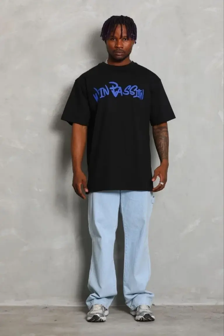 Baskılı T-Shirt Kısa Kol Bisiklet Yaka Regular Fit Tişört - Siyah