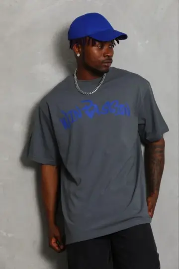 Baskılı T-Shirt Kısa Kol Bisiklet Yaka Regular Fit Tişört - Füme